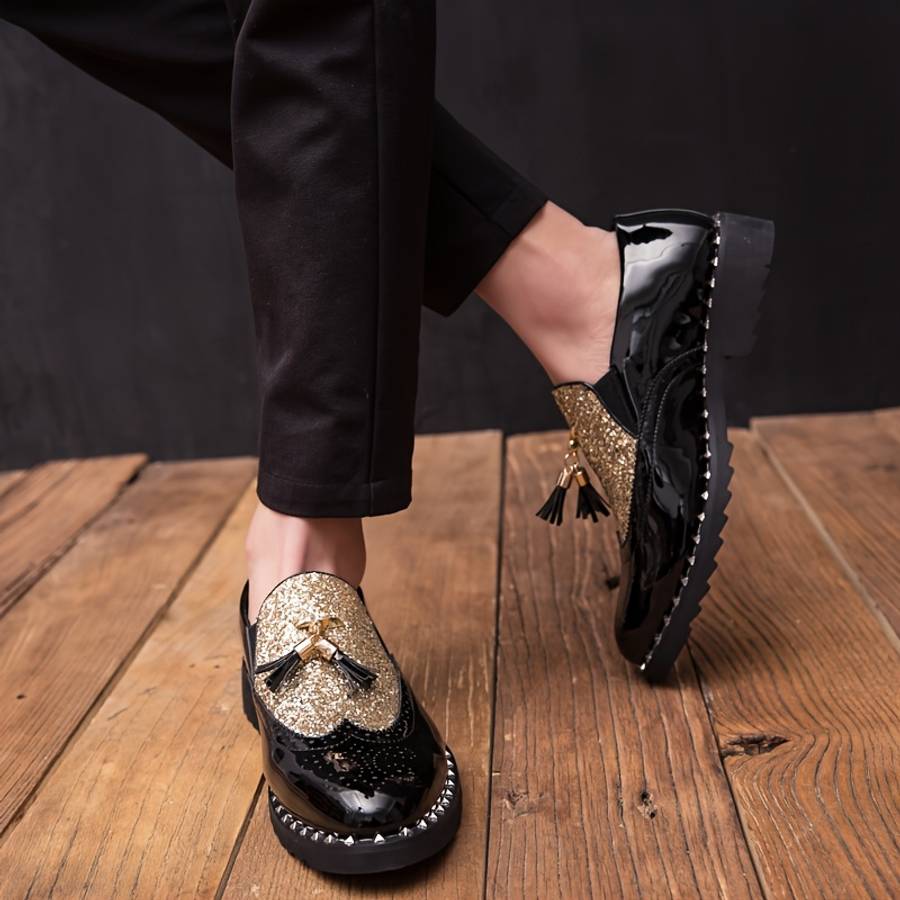 Mens Leather Shoes Color Black Golden Sizeuk 6.5