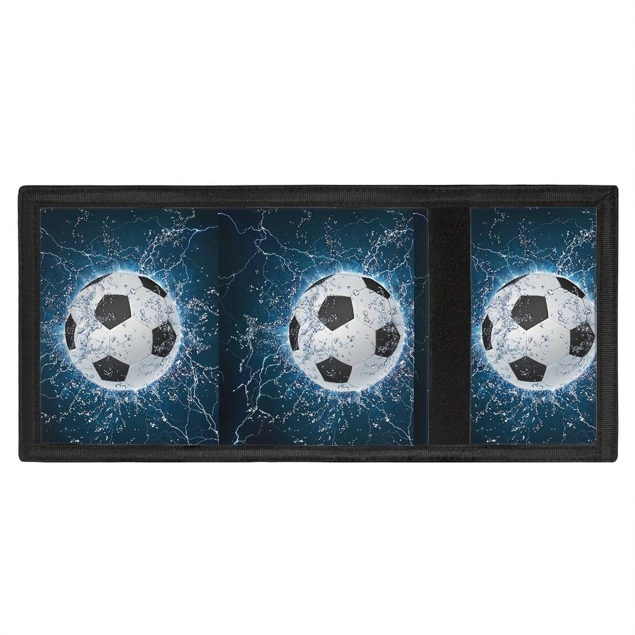 Polyester Tri-Fold Wallet With Soccer Ball Design Simple Style Secure Fasteners Lightweight