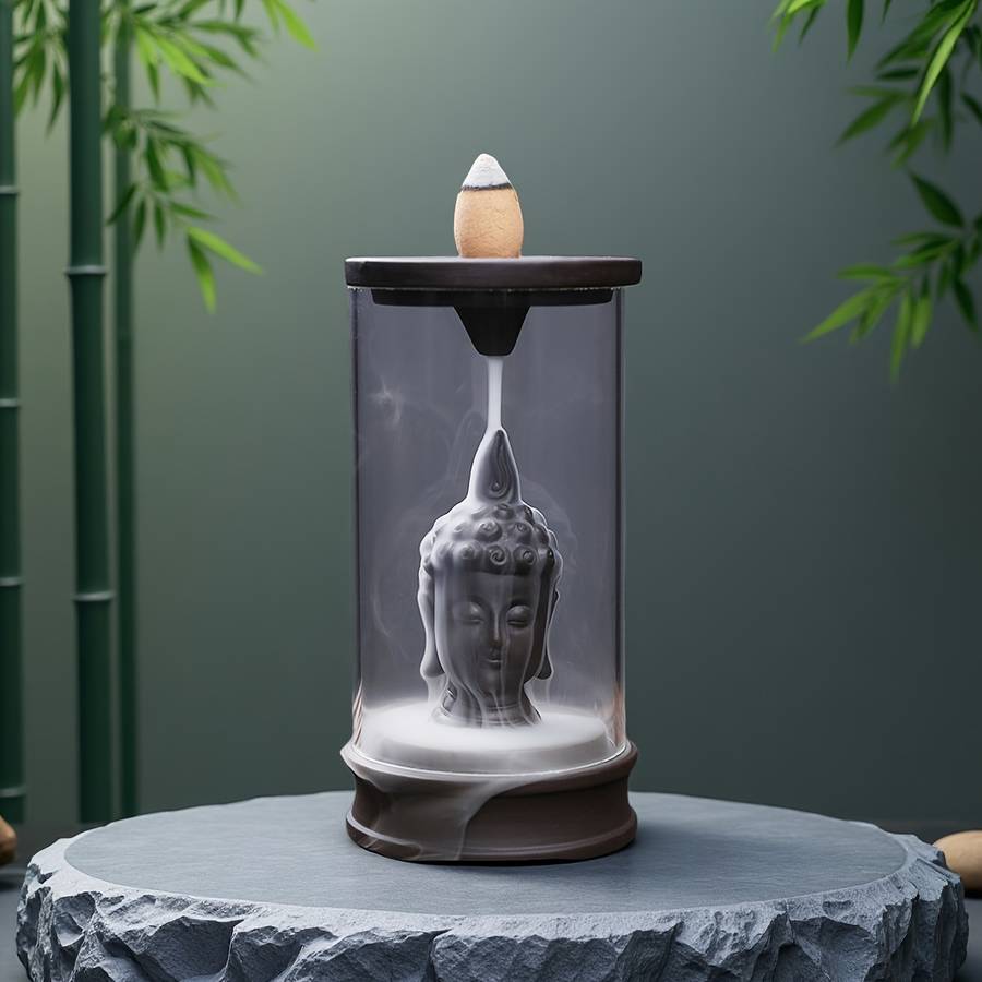 Incense Burner Color  One Piece  Black And Brown Buddha Head Backflow Incense Burner