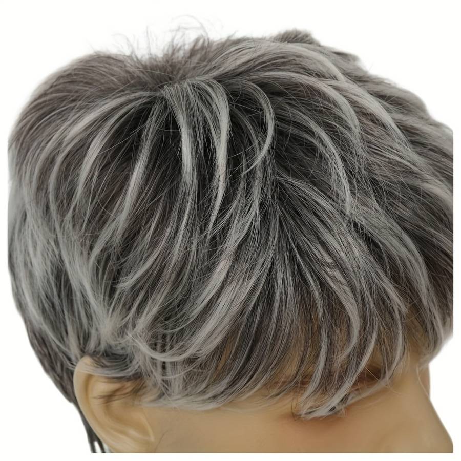 Gray White Mens Wigs Hair Length 10.16Cm