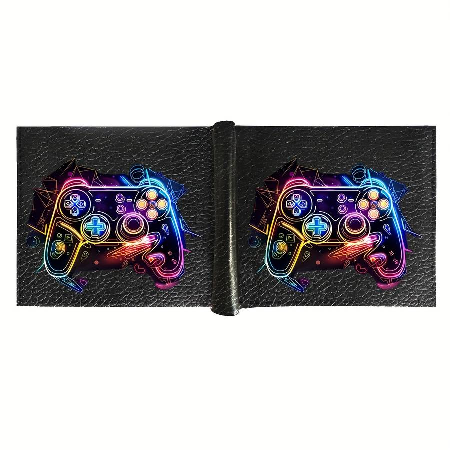 Men'S Casual Faux Leather Wallet With Neon Game Controller Printcrocodile Pattern Multifunc