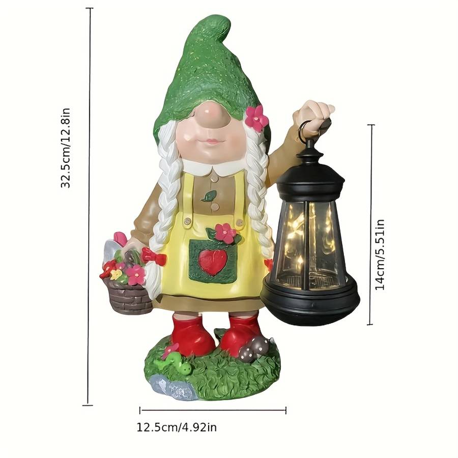 32 51Cm Enchanting Gnome Lantern Garden Statue Solar Powered Indoor Outdoor