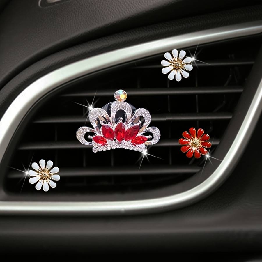Car Interior Decor Items 4 Pieces 1 Large Red Crown  Add  2 White Flowers  Add  1 Large Red Flower