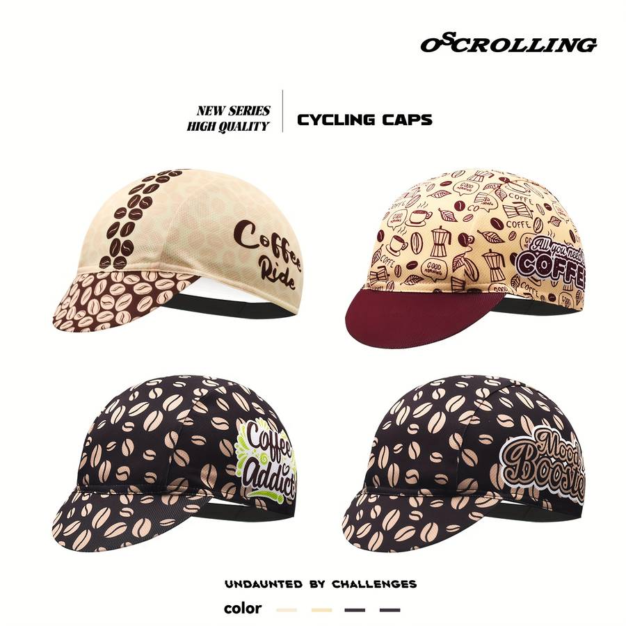 1pc Oscrolling Cycling Cap with Coffee Beer Designs Quick-Dry Breathable Mesh Back Moisture-W