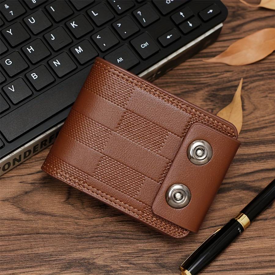 1pc Secure Sleek Men's Compact Wallet with Multiple Card Slots and Dual Magnetic ClosureBlack F