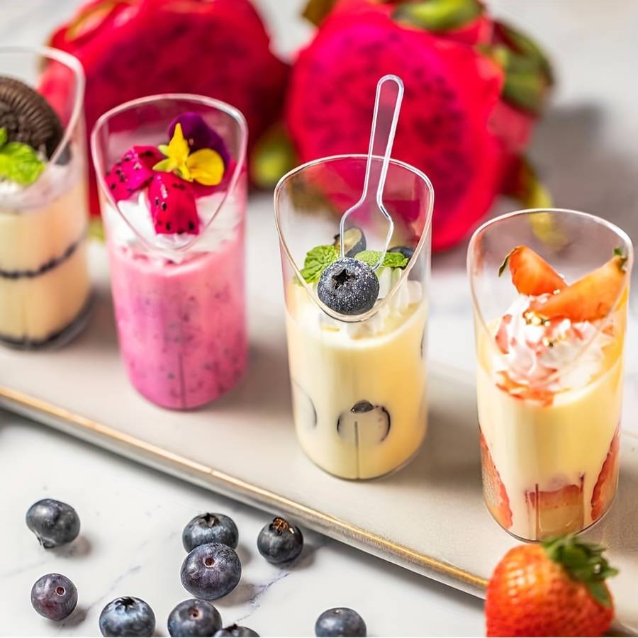 100pcs Clear Plastic Mini Tasting Spoons for Desserts Ice Cream Cake Jelly Pudding Smooth