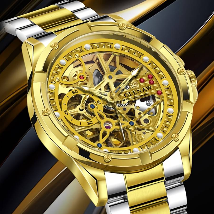 Classic Glenaw Men Automatic Mechanical Watch With Skeleton Self Winding