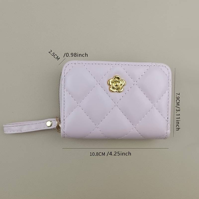 1pc Elegant Pink Quilted Women's Wallet with Golden-Tone AccentsSlim Multi-Function Clutch Purse