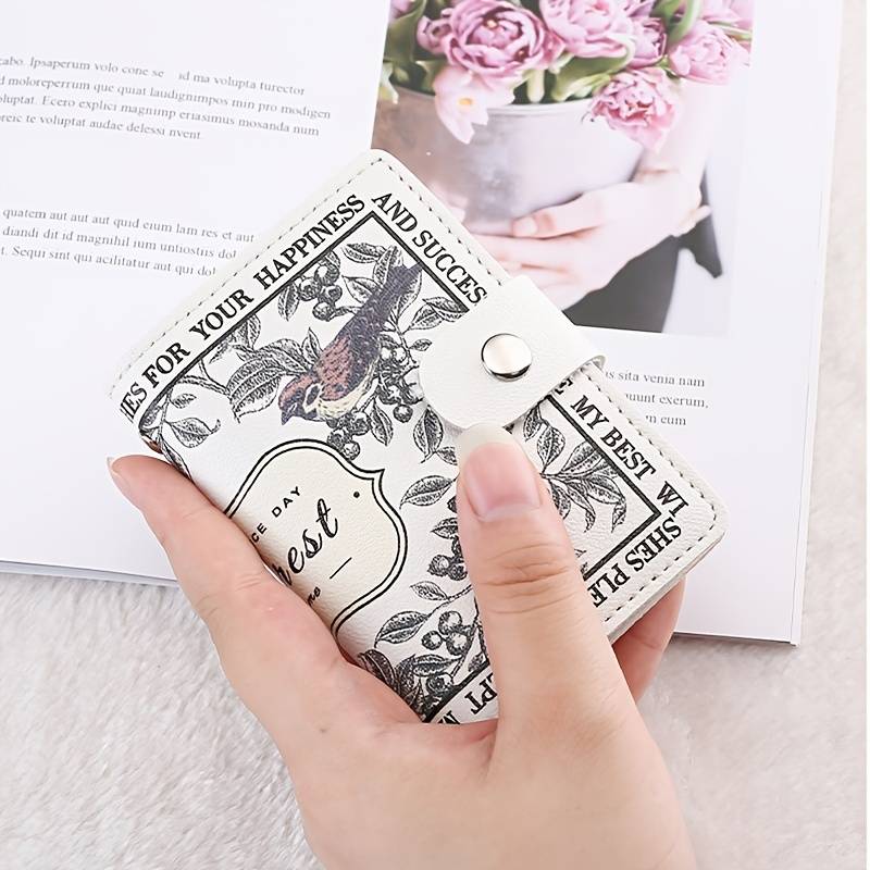 Women'S Elegant Large Capacity Card Holder Faux Leather Bi-fold Wallet with Snap Closure Multi-Car