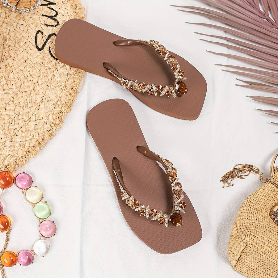 Ladies Summer Flip Flops Coffee Color Uk 6.5