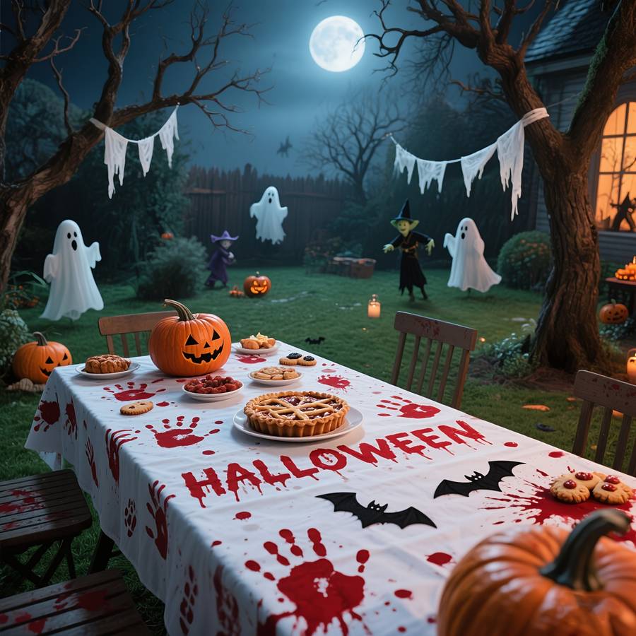 Halloween tablecloth decoration Style Bloodstained Handprint and Footprint Tablecloth