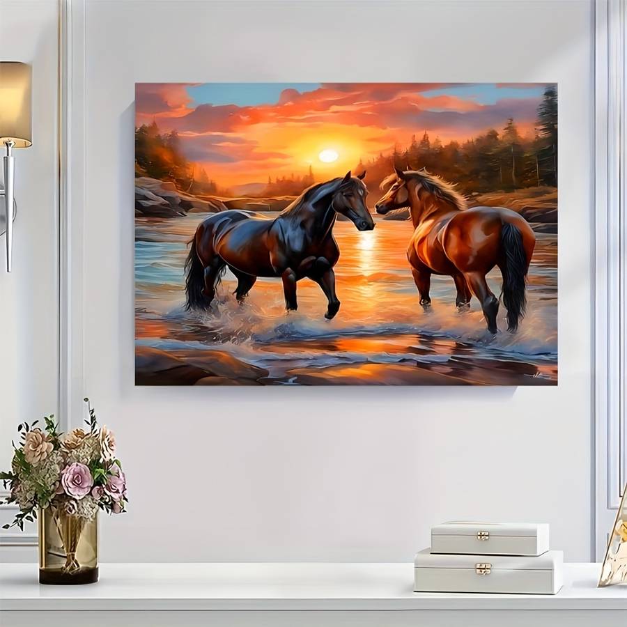 1000pcs Sunset Romance Horses Jigsaw Puzzle Thick Durable White Card Paper Seamle
