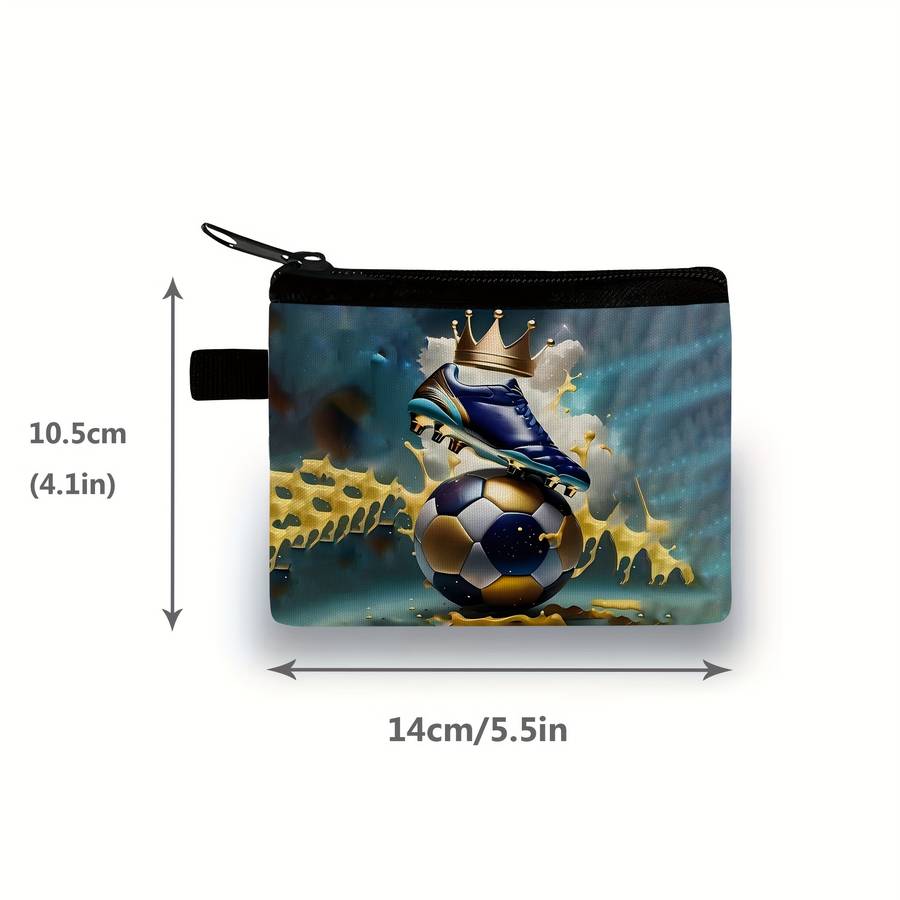1pc Soccer Crowned Ball Printed Polyester Coin Purse Neutral Style Durable Hand Washable No Edg