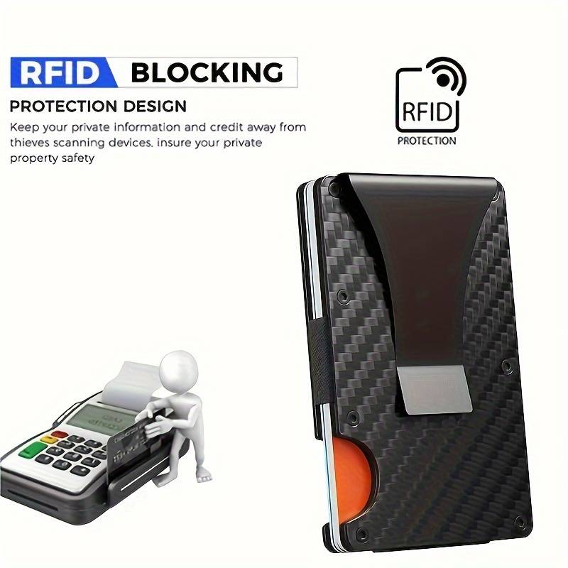 1pc RFID Blocking Slim Metal Wallet for Men Women Casual Style Carbon Fiber Card Holder with Sna