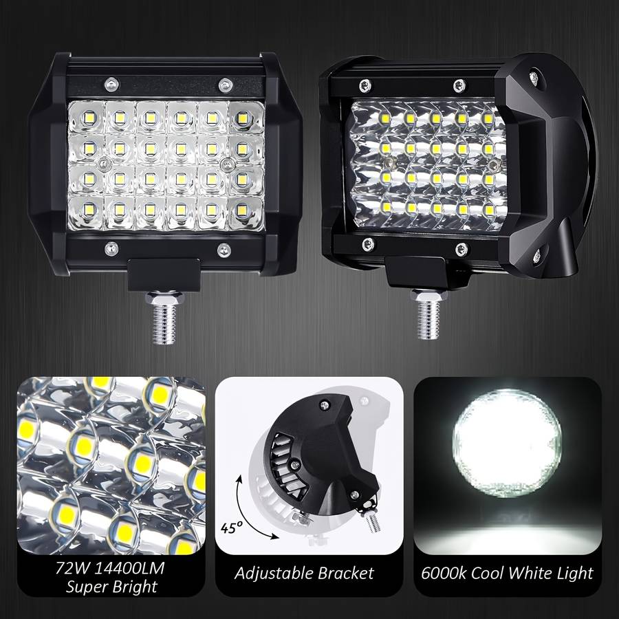 2pcs 72W LED Off-Road Driving Lights 4-Inch 14400 Lumens 3000+ Brightness Alumin