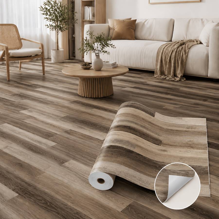 Self Adhesive Floor Stickers Dark Walnut Grain 2 Rolls Covers 2.4 Square Meters
