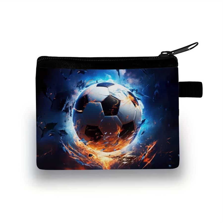 1pc Soccer Crowned Ball Printed Polyester Coin Purse Neutral Style Durable Hand Washable No Edg