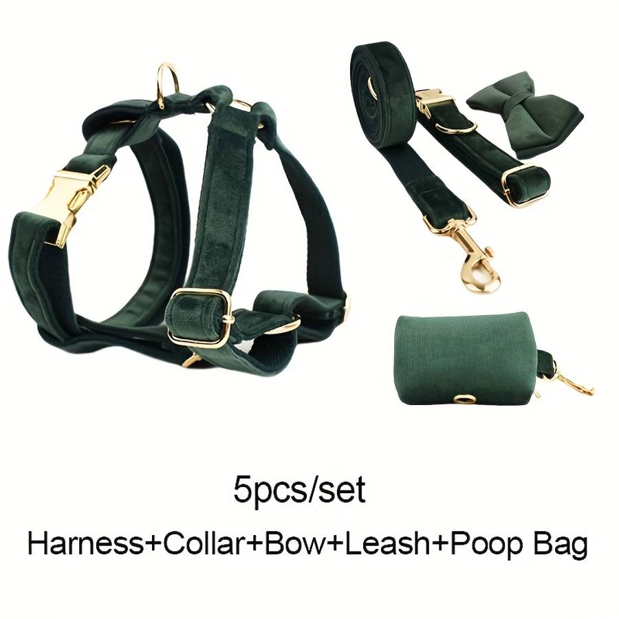 Dog Leash Color Green Velvet 5Pcs Size M