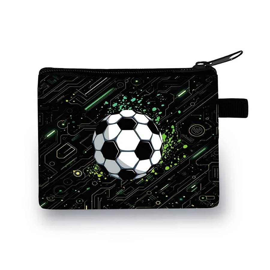 1pc Soccer Ball Pattern Coin Purse Casual Polyester Zipper Wallet with Polyester Lining and Zip P