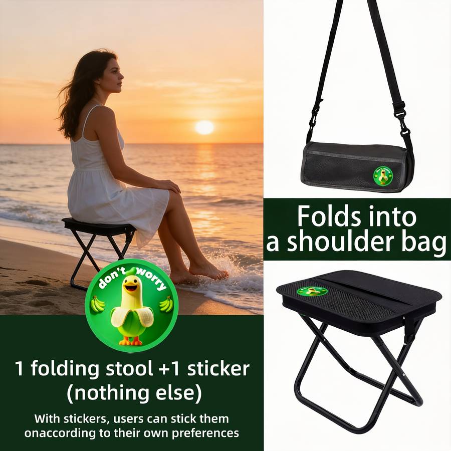 Outdoor Tables And Chairs Model Black Handbag 2Piece Set  1 Folding Stool  1 Sticker