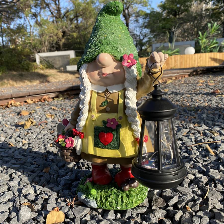32 51Cm Enchanting Gnome Lantern Garden Statue Solar Powered Indoor Outdoor