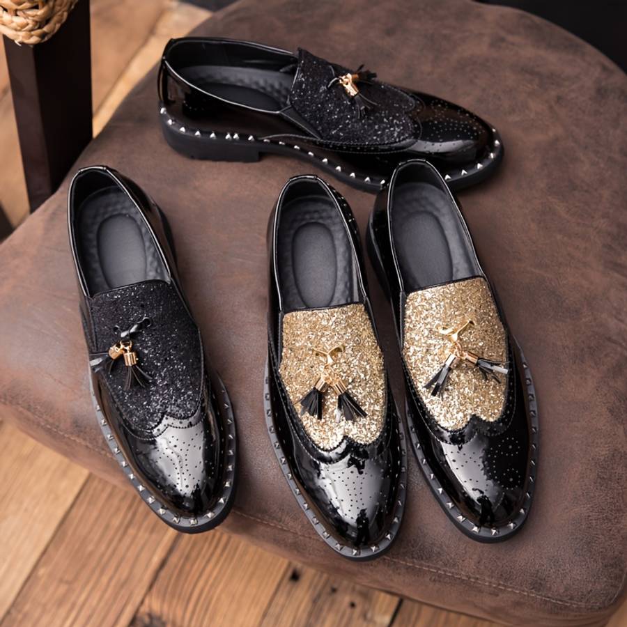Mens Leather Shoes Color Black Golden Sizeuk 6.5