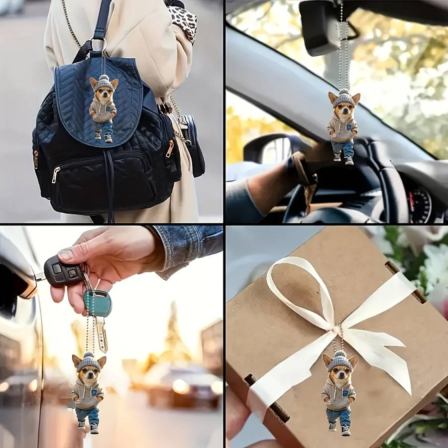 Car Interior Decor Style Chihuahua Casual Outfit Wearing Knitted Hat