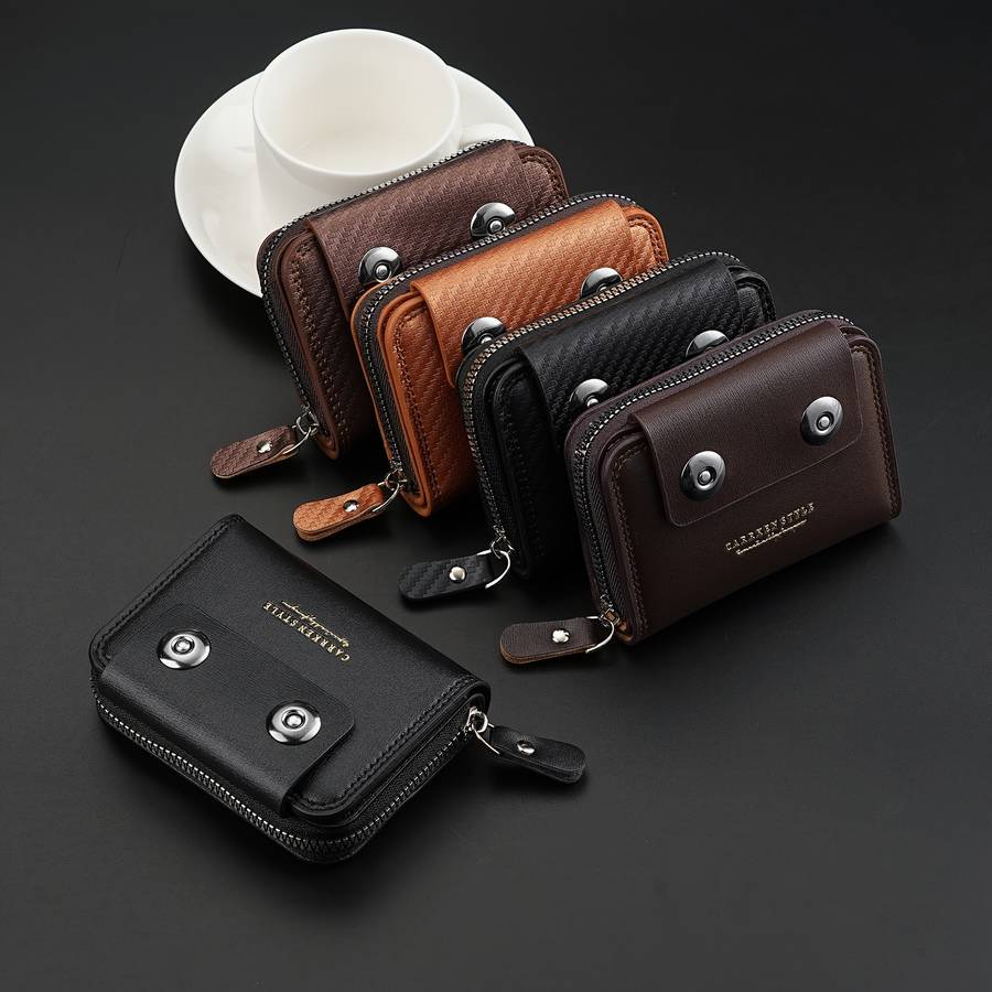 New Men'S Short Accordion Card Holder With Double Buttons Featuring Multiple Slots A Stylish