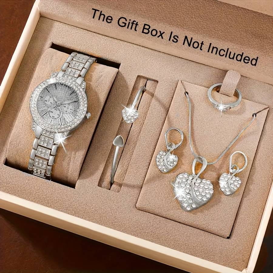 Precision Women Quartz Watch Simple Jewelry 1865 Silvery Set 6 Piece Womens