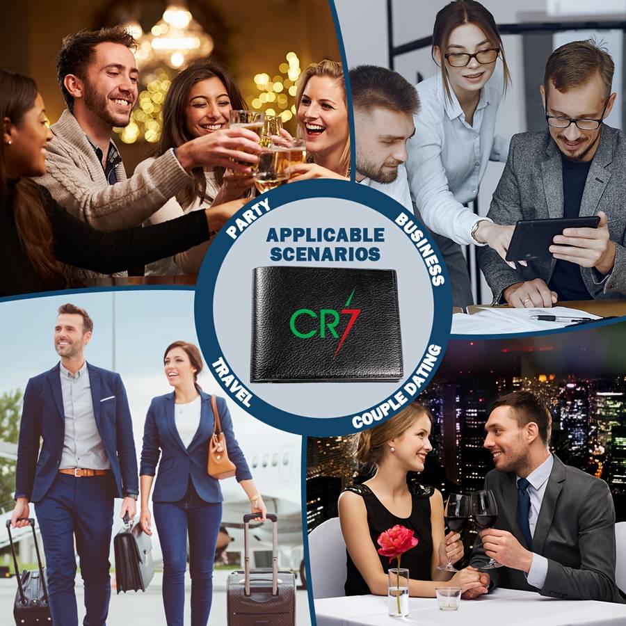 1pc CR7 Men's Sleek Black Faux Leather Bifold Wallet with Card HolderCompact Multifunctional