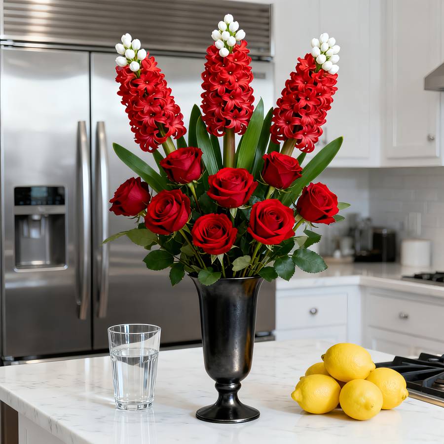 Simulated Flower Style 8Pc Elegant Rose Flower  Hyacinth Set
