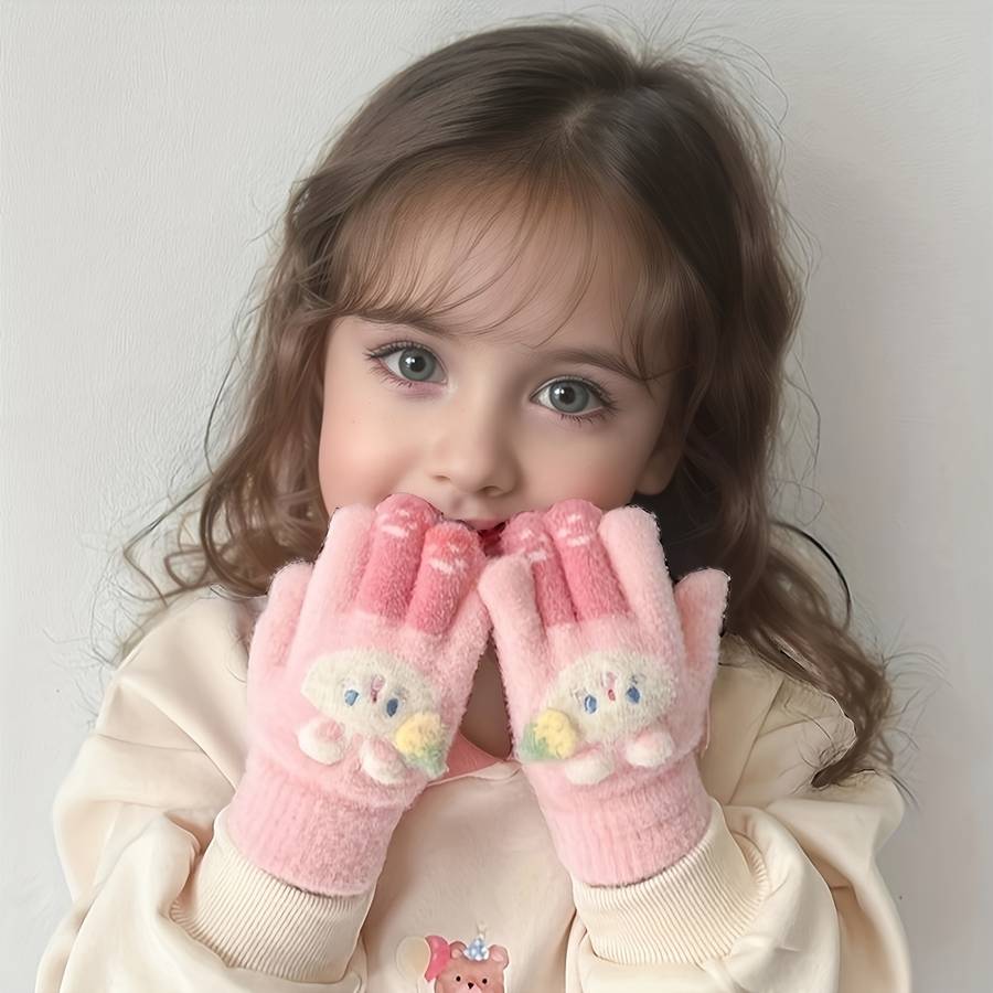 Winter Gloves Color Rabbit Fruit Gloves To Pink