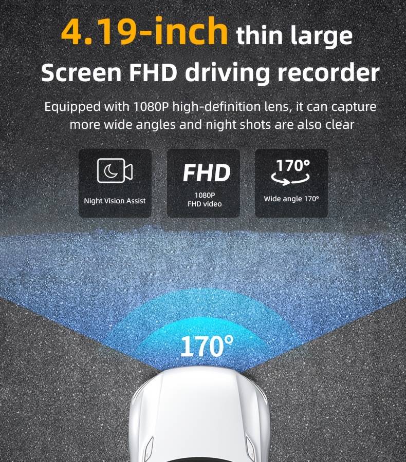 Hd Smart Rearview Mirror Dash Cam Ultra Thin Anti Glare Lens Design 1080P