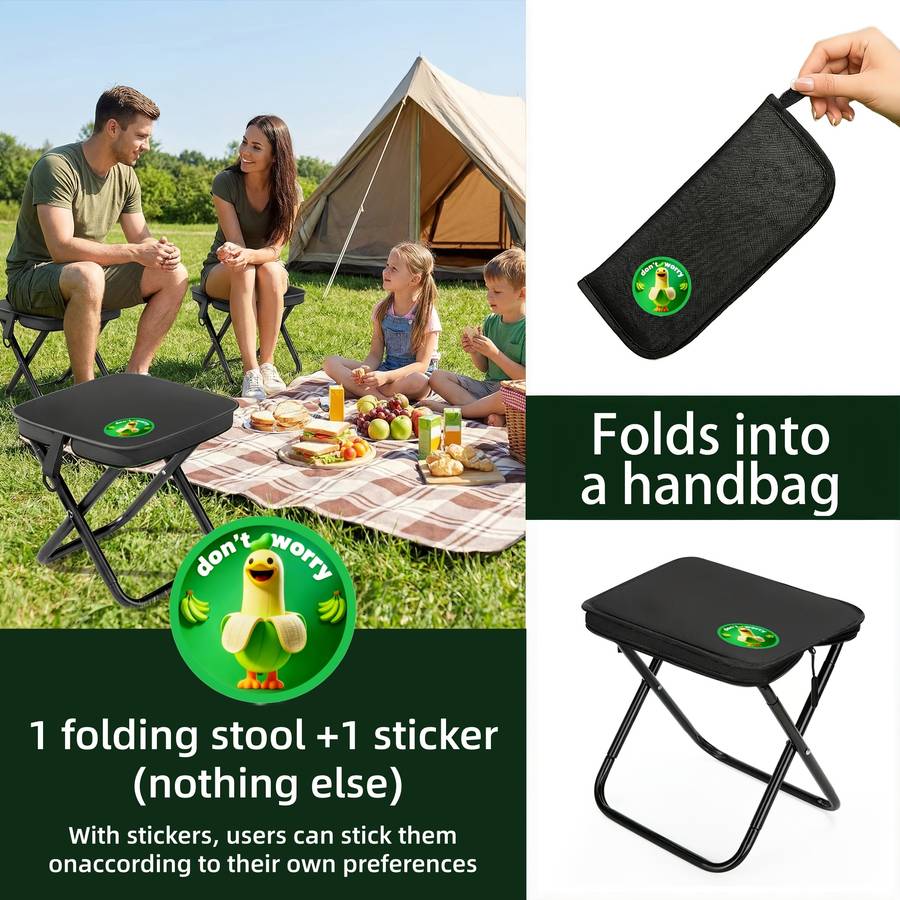 Outdoor Tables And Chairs Model Black Handbag 2Piece Set  1 Folding Stool  1 Sticker