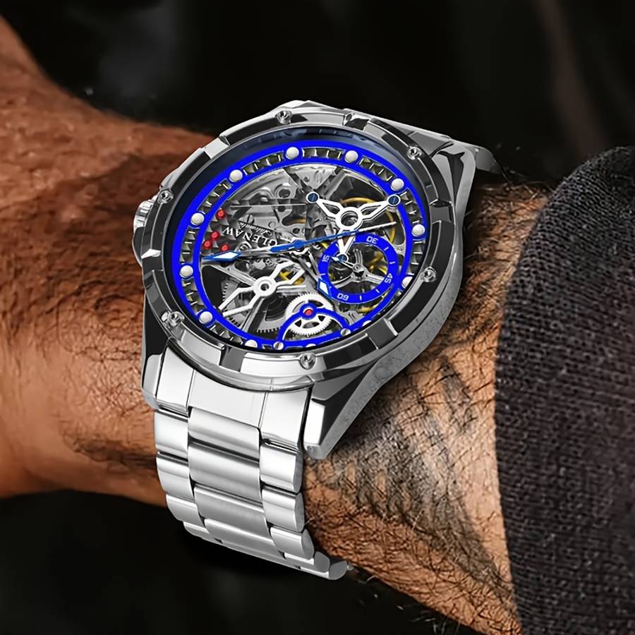Classic Glenaw Men Automatic Mechanical Watch With Skeleton Self Winding