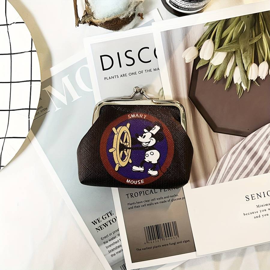 Cute Cartoon Mouse Pattern Mini Coin Purse Lightweight Polyester Wallet With Adjustable Tape