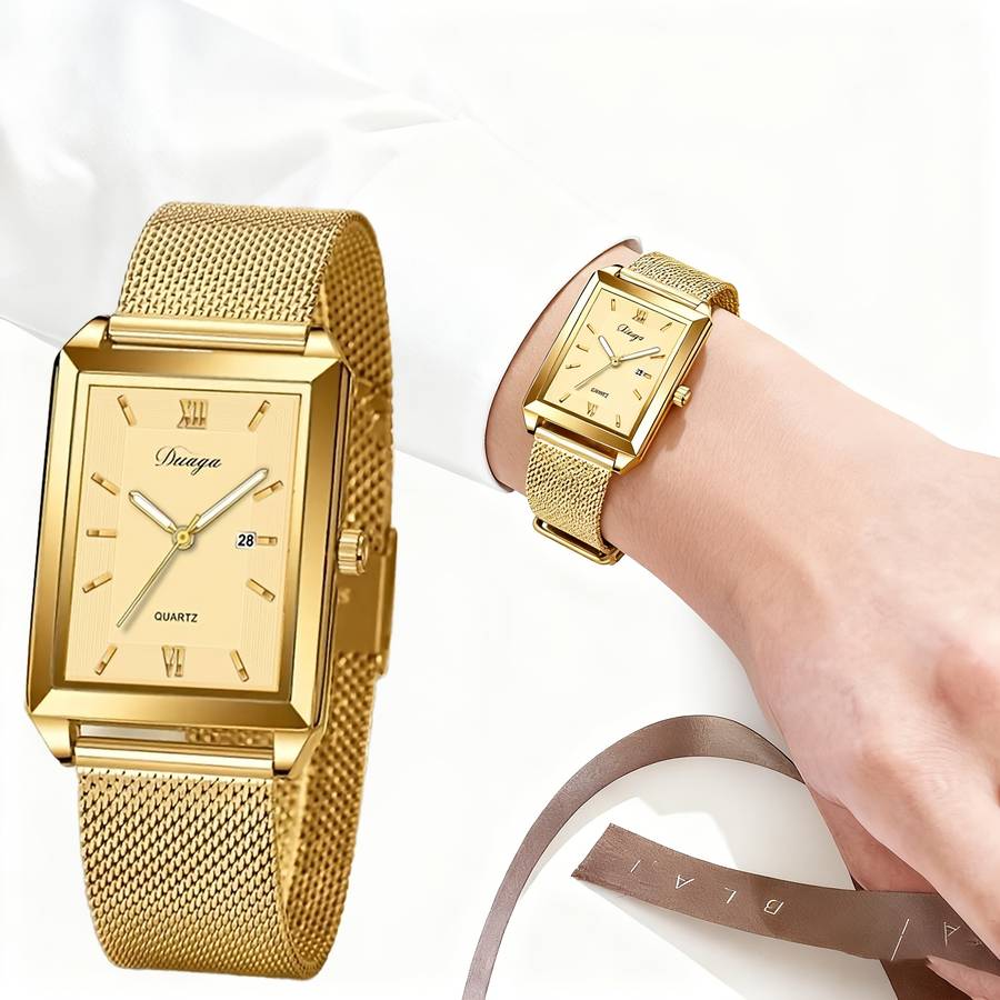 4Pcs Luxury Men Business Versatile Roman Numeral Quartz Watch Minimalist Cross