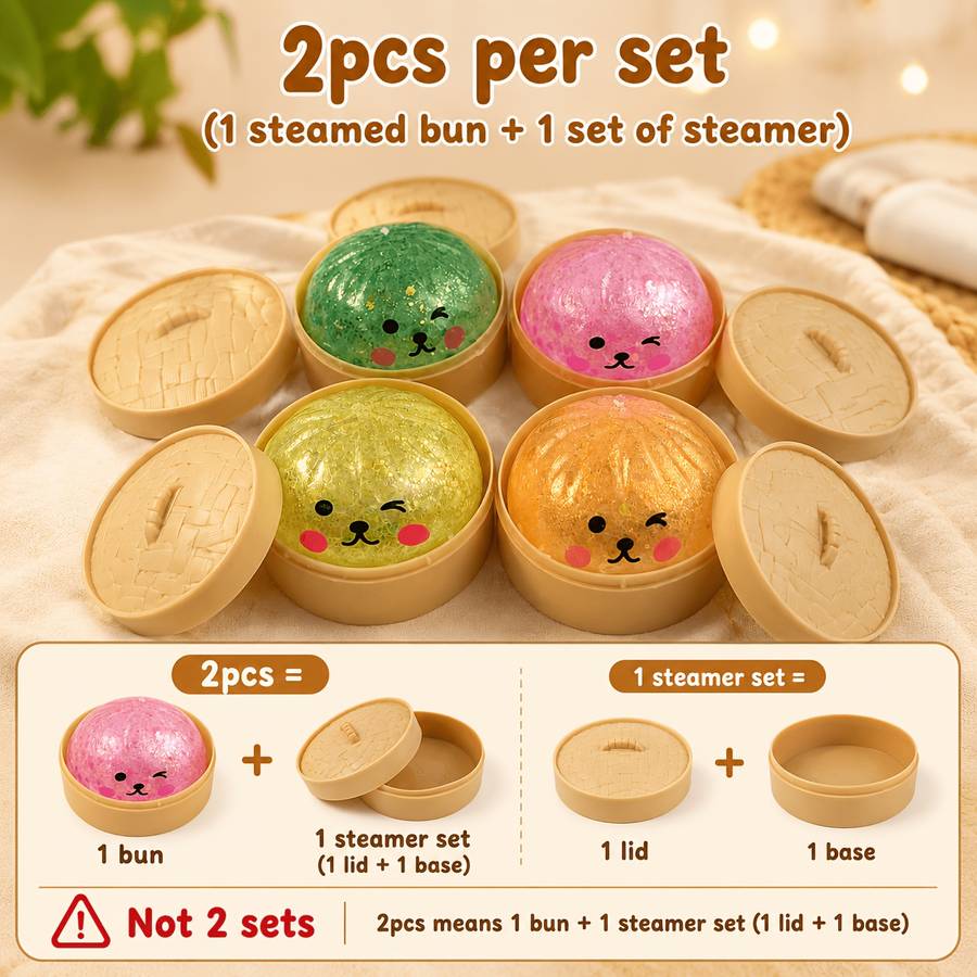 Squeezable Toys Style 2Pcs1 Steamed Bun 1 Steamer Set