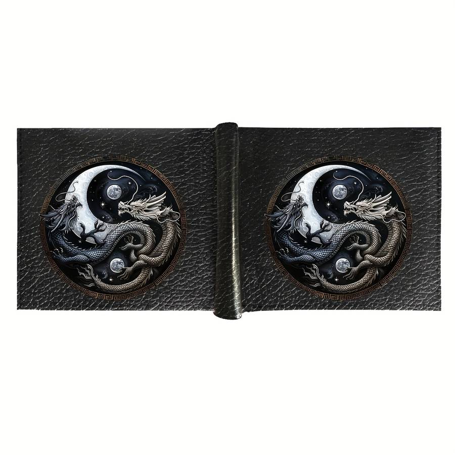 1pc Yin Yang Dragon Men'S Faux Leather Wallet Black Bifold Design with Card Holder Coin Purs