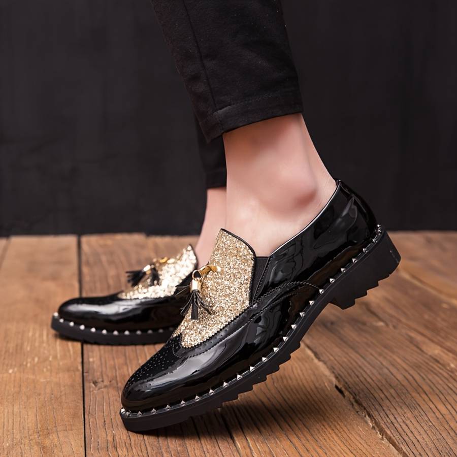 Mens Leather Shoes Color Black Golden Sizeuk 6.5