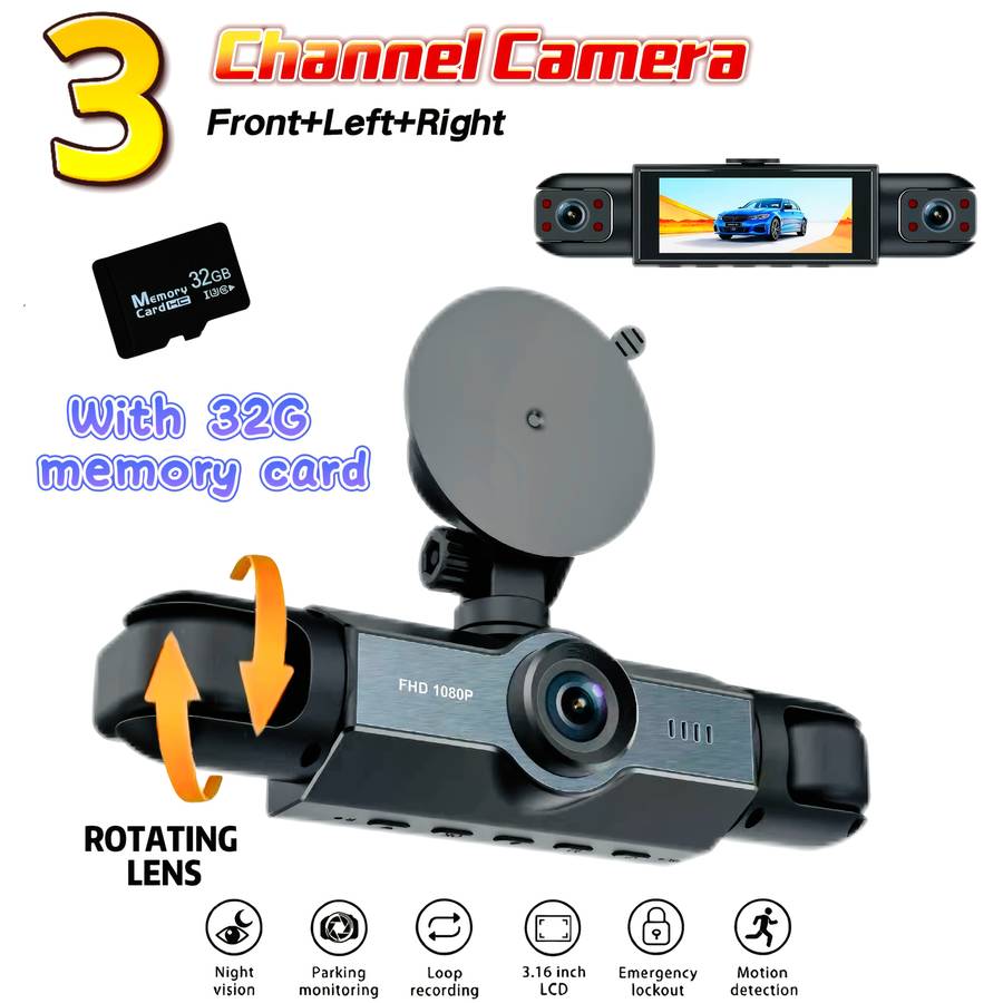 Dashcam Model 4 Cameras Front Rear Left And Right Including 32G Card
