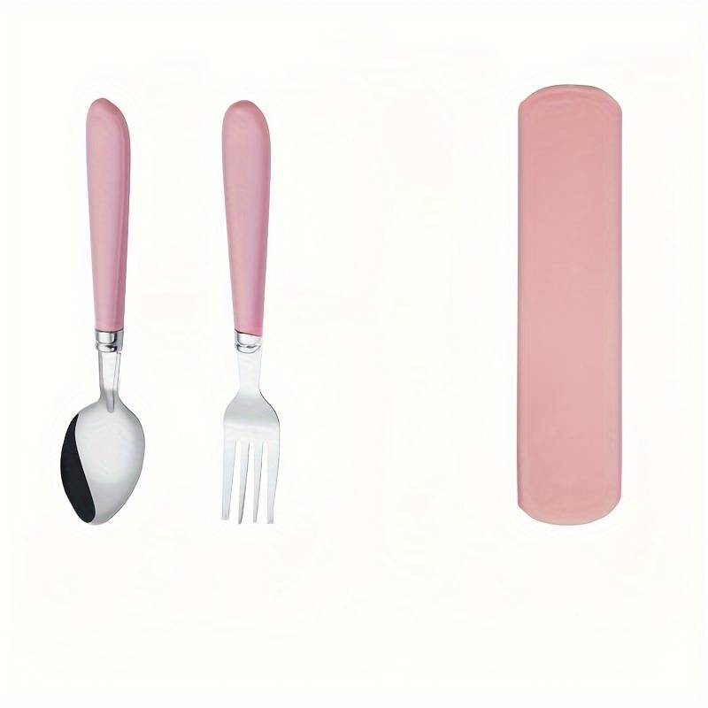 2pcs Stainless Steel Utensil Set with Storage Box Portable Spoon and Fork Available in Green