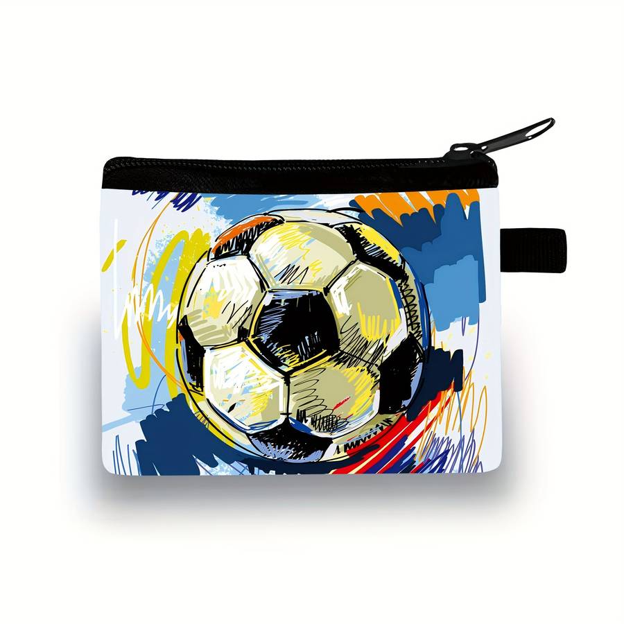 1pc Soccer Ball Graphic Coin Wallet Polyester Zippered Coin Pouch Portable Card Holder for Ages 1