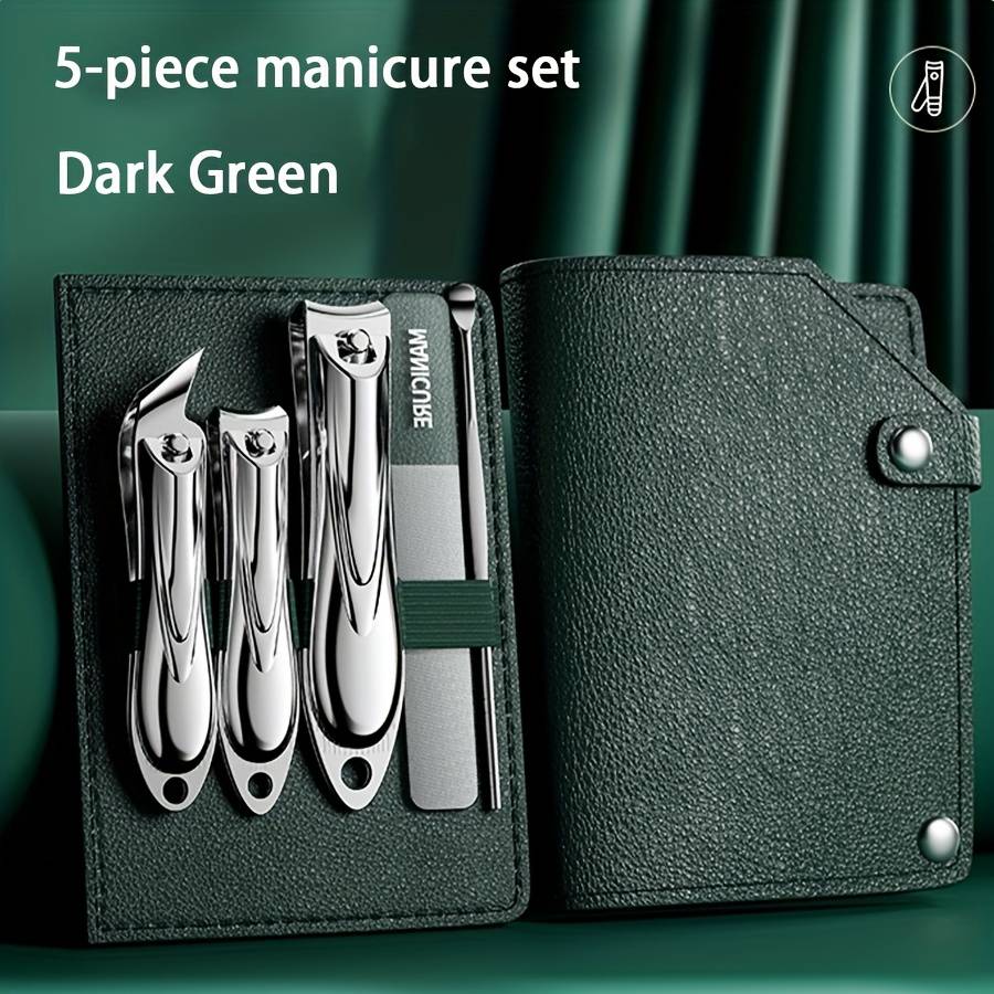 5pcs set Stainless Steel Nail Clipper Set with Nanoscale Glass Nail File Suitable for Thick Nai