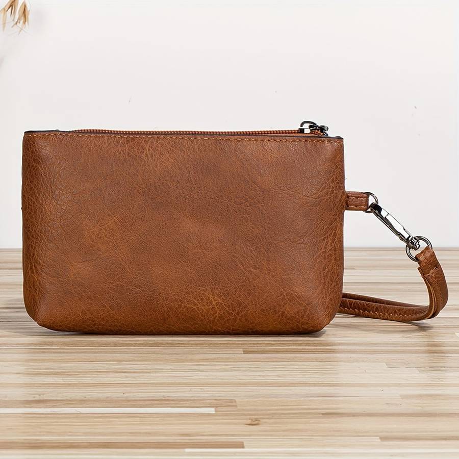1pc Man'S Retro Style Clutch Bag With Zipper Wristlet Clutch Purse Cell Phone Wallet Handbag W