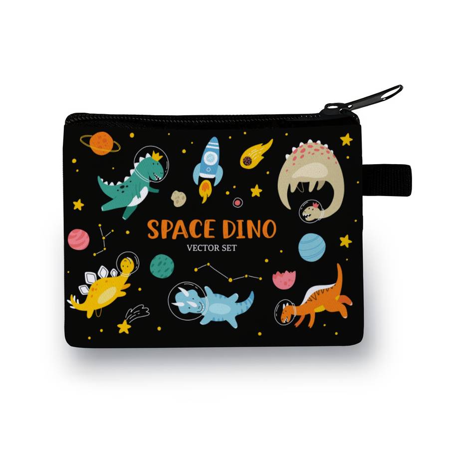 Dinosaur Print Polyester Coin Pouch Casual Style Zipper Wallet With Unlined Storage Bag H