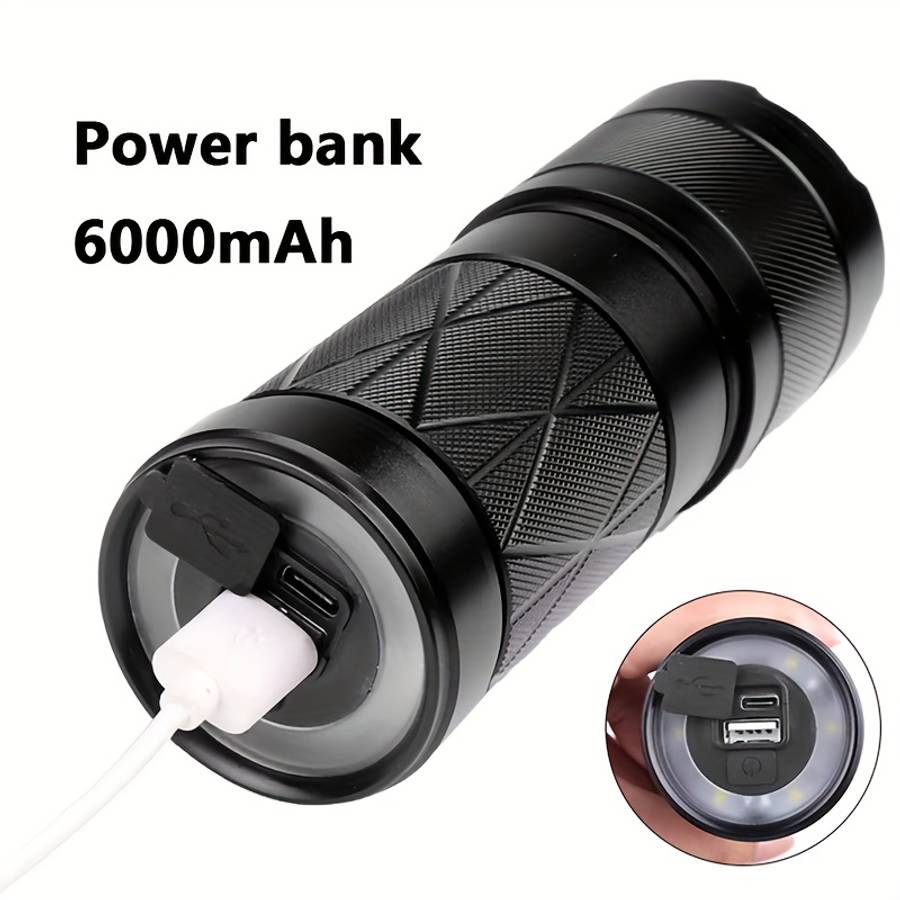 Versatile 1Pc Aluminum Alloy Outdoor Led Flashlight 6000Mah Travel Reliable