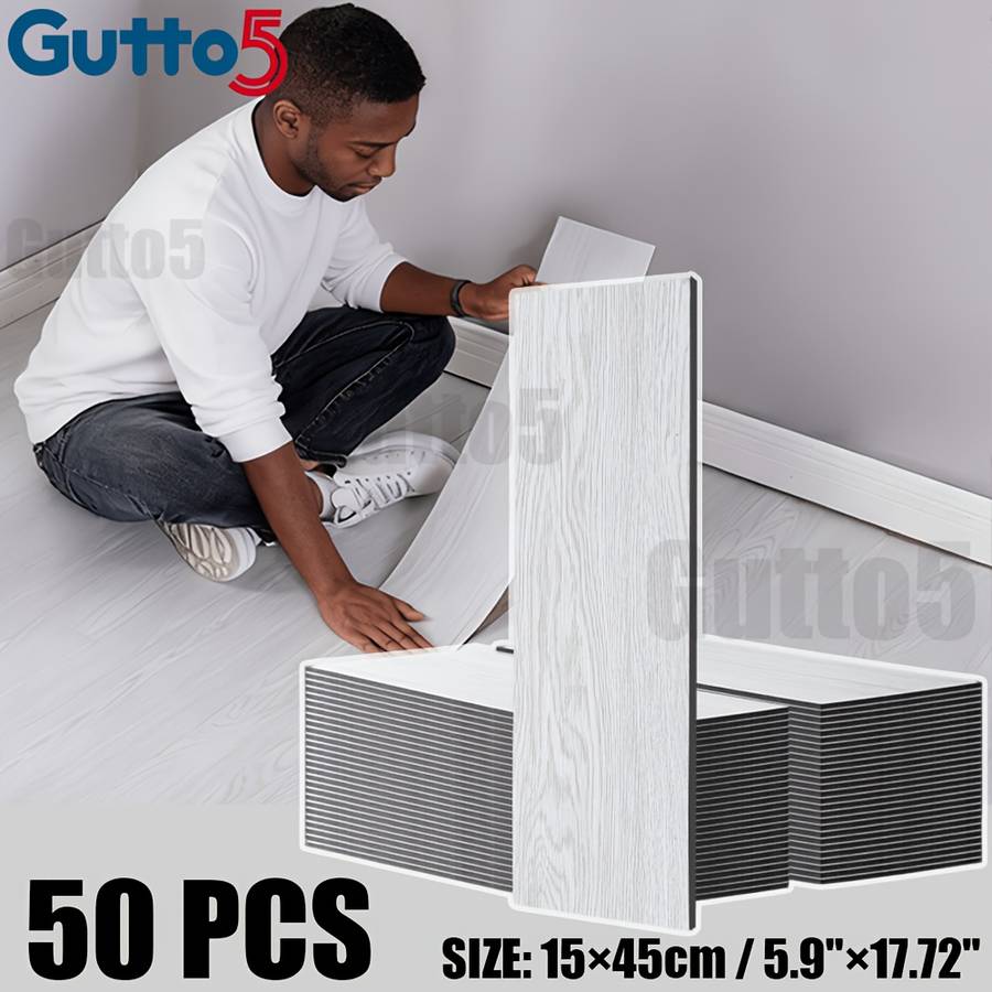 Self Adhesive Floor Stickers White Wood Grain 50 Pcs Covers 3.38O