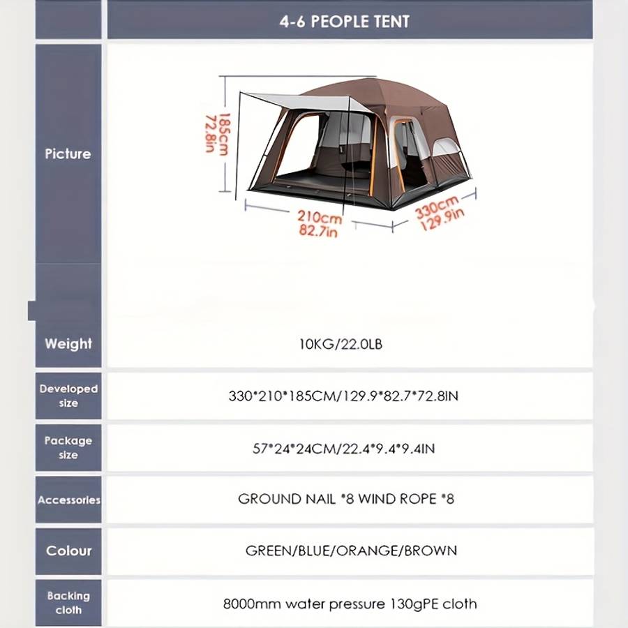 Camping Tent Heavy Duty Spacious Tent People Easy Setup Frame Outdoor Tent H 1 4