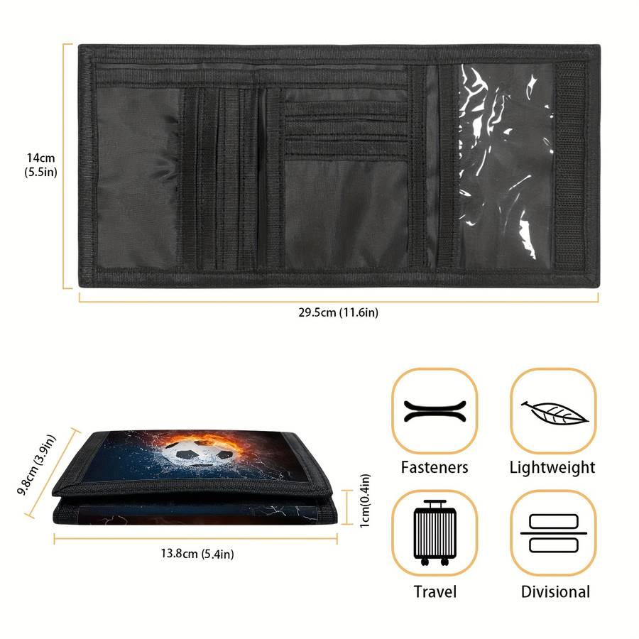Polyester Tri-Fold Wallet With Soccer Ball Design Simple Style Secure Fasteners Lightweight